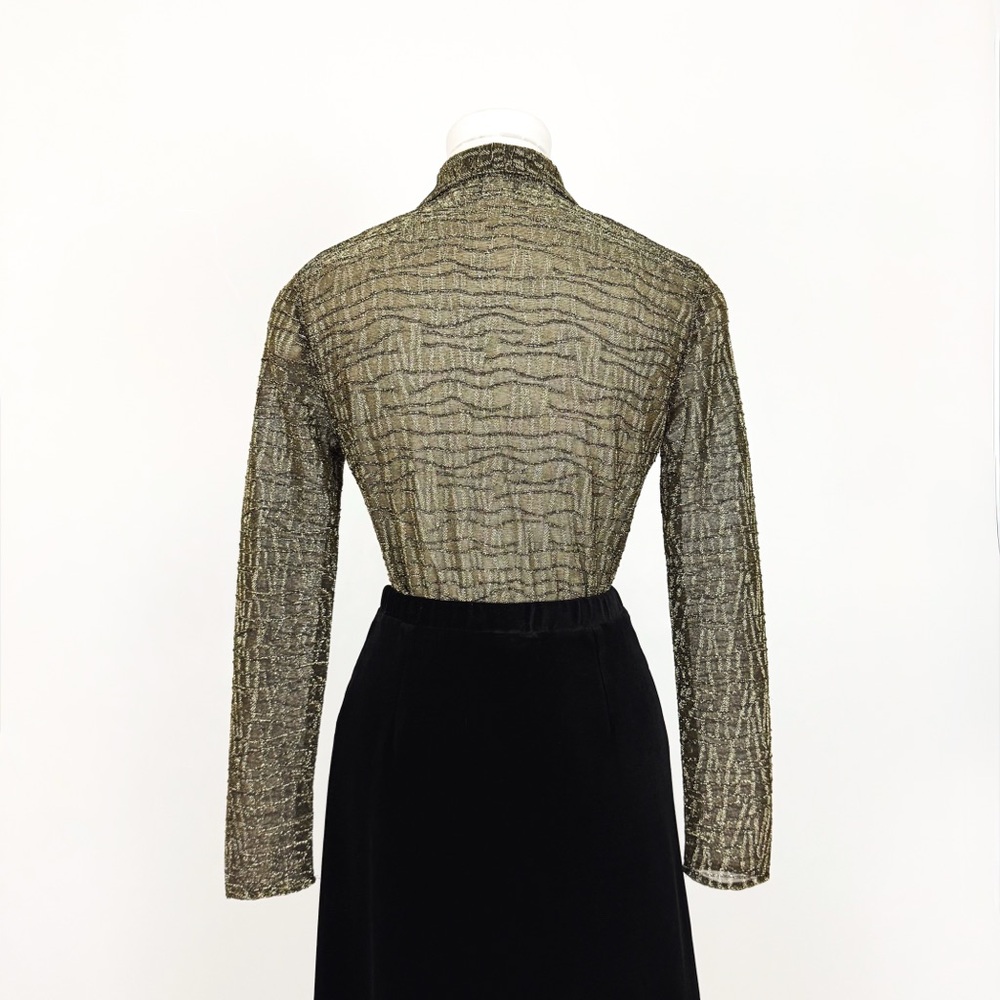 Vintage 90’s Sheer Metallic Textured Button-Front Blouse in Black & Gold Size S - Picture 5 of 9